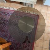 Table basse vintage en verre fumé et aluminium brossé