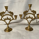 Pair of brass elephant candlesticks