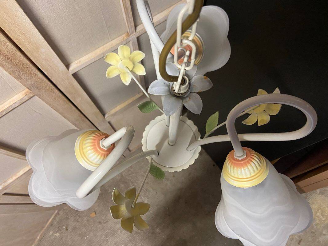 Antique Chandelier Ceiling Light Florentine Bouquet Floral Design 1970 Decorative Art No.2