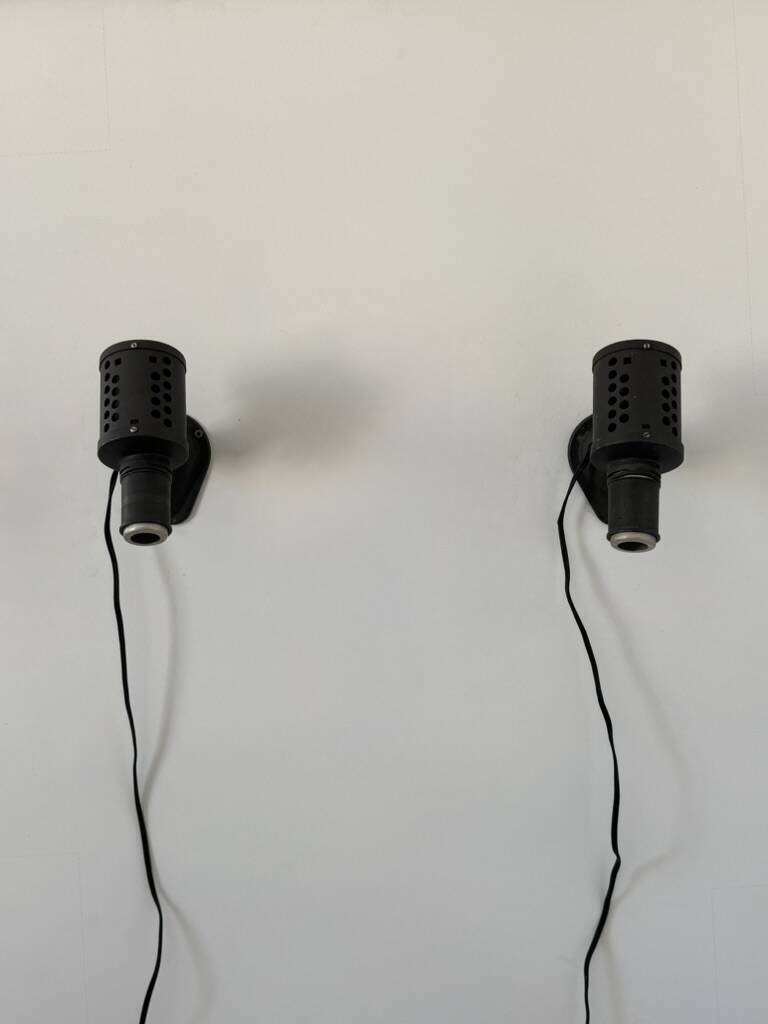 Pair of vintage matte black metal wall lights, France, 1970, LITA