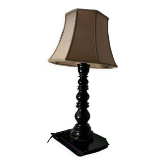 Vintage brutalist table lamp with dark green wooden base