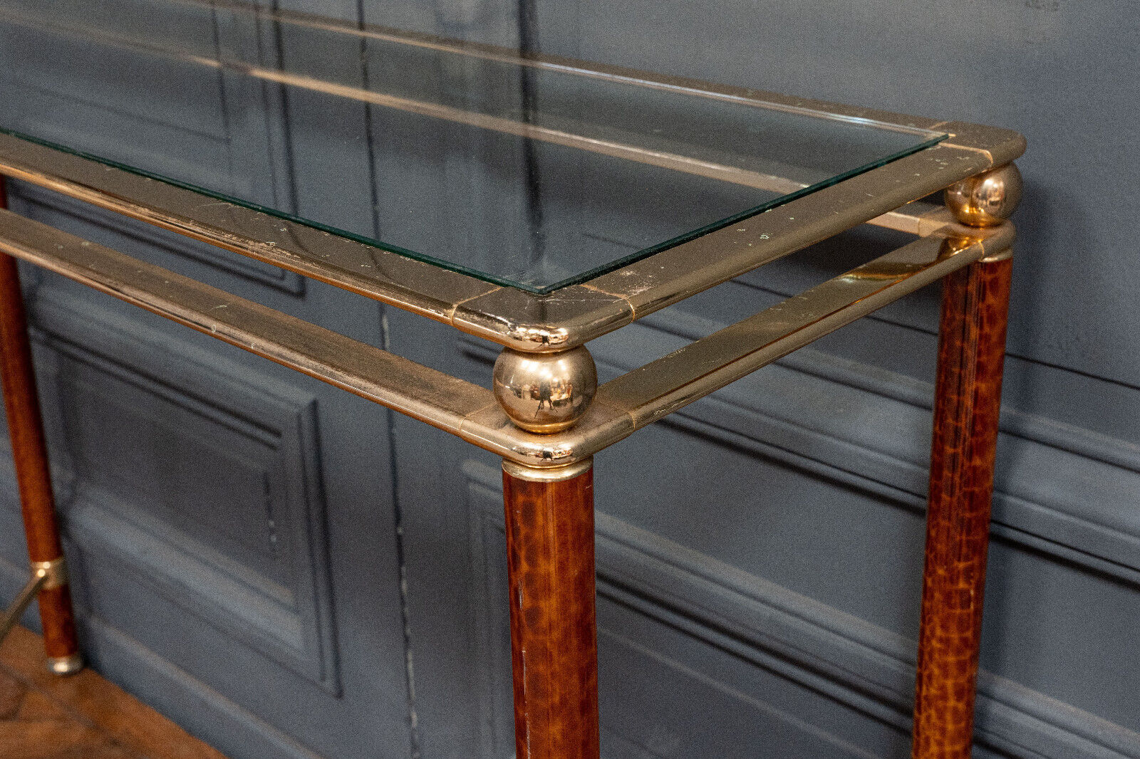 Console Lancel 4 feet 1 tray marbled columns gilded metal