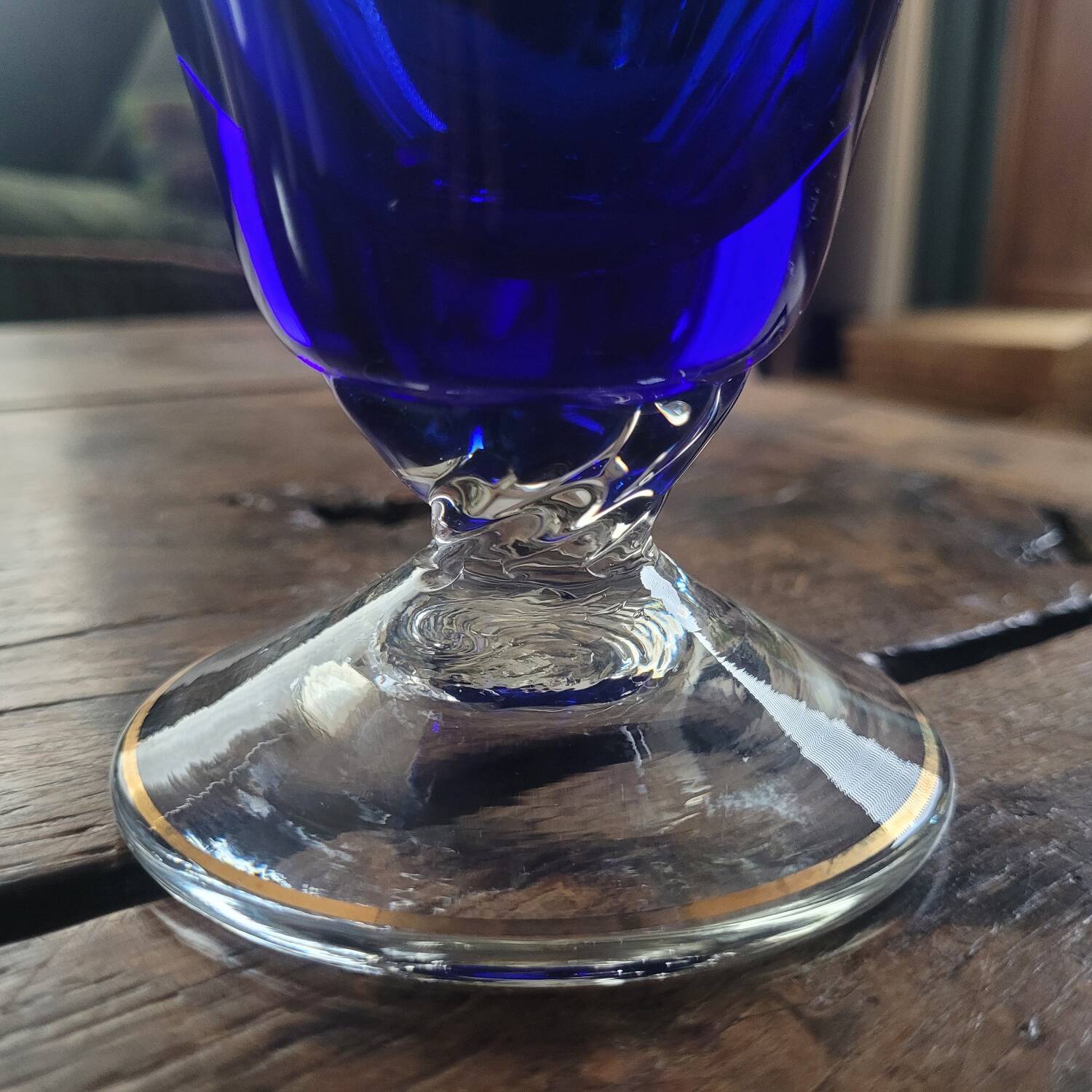 Hand-painted cobalt blue glass carafe – Bohemia – 1950s-1970s