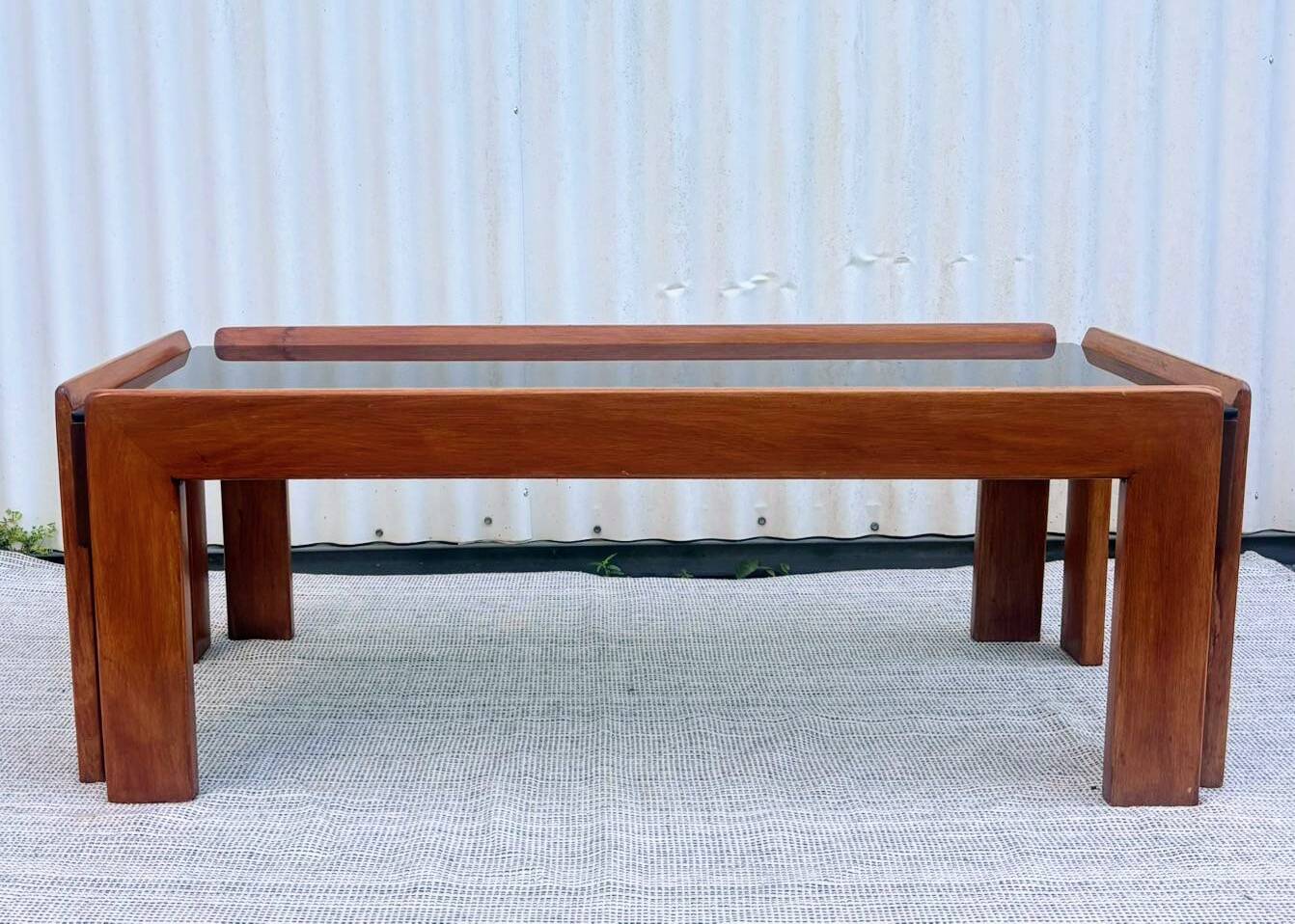 Afra and Tobia Scarpa wood and smoked glass coffee table