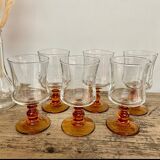 6 small vintage amber stemmed glasses
