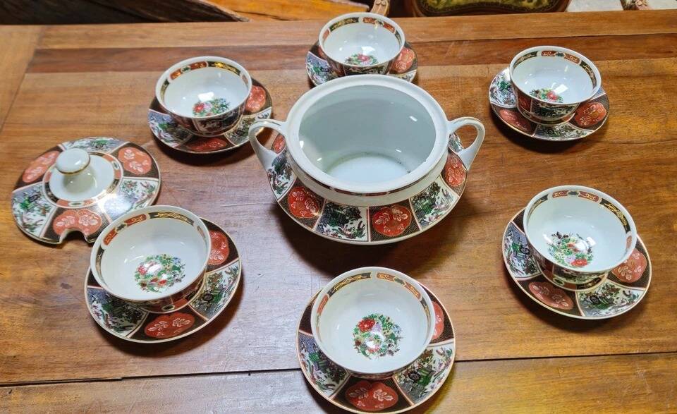 Cocema tea service fès morocco, imari decoration, 13 pieces – 1960s