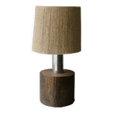 Solid wood and chrome lamp, rope lampshade