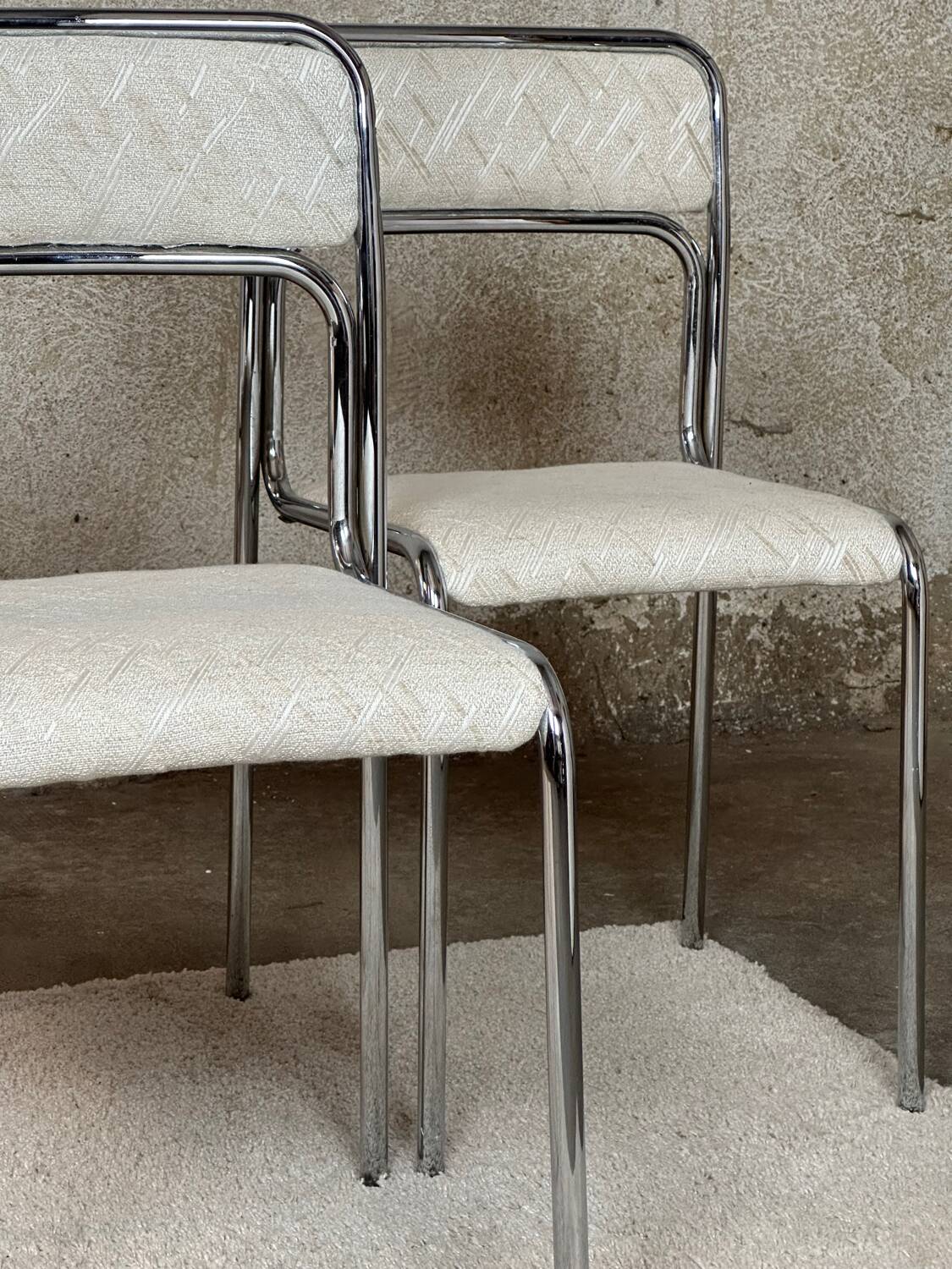 Reupholstered Chrome Stacking Chairs - 70s