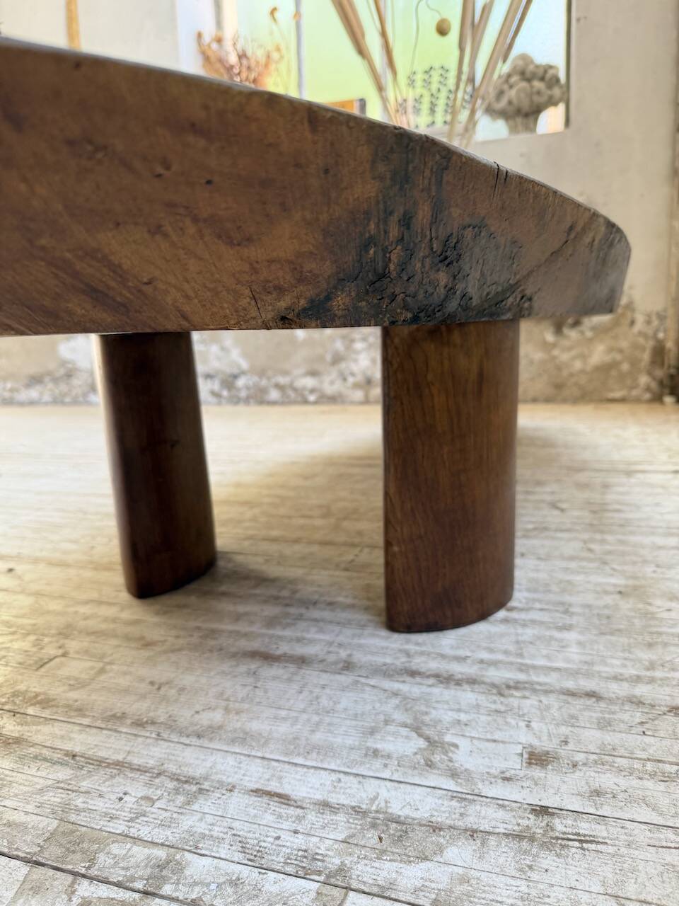 Table basse années 50 plateau bois exotique XXL