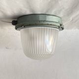 Large porthole wall light Holophane CE 200 glass and cast iron