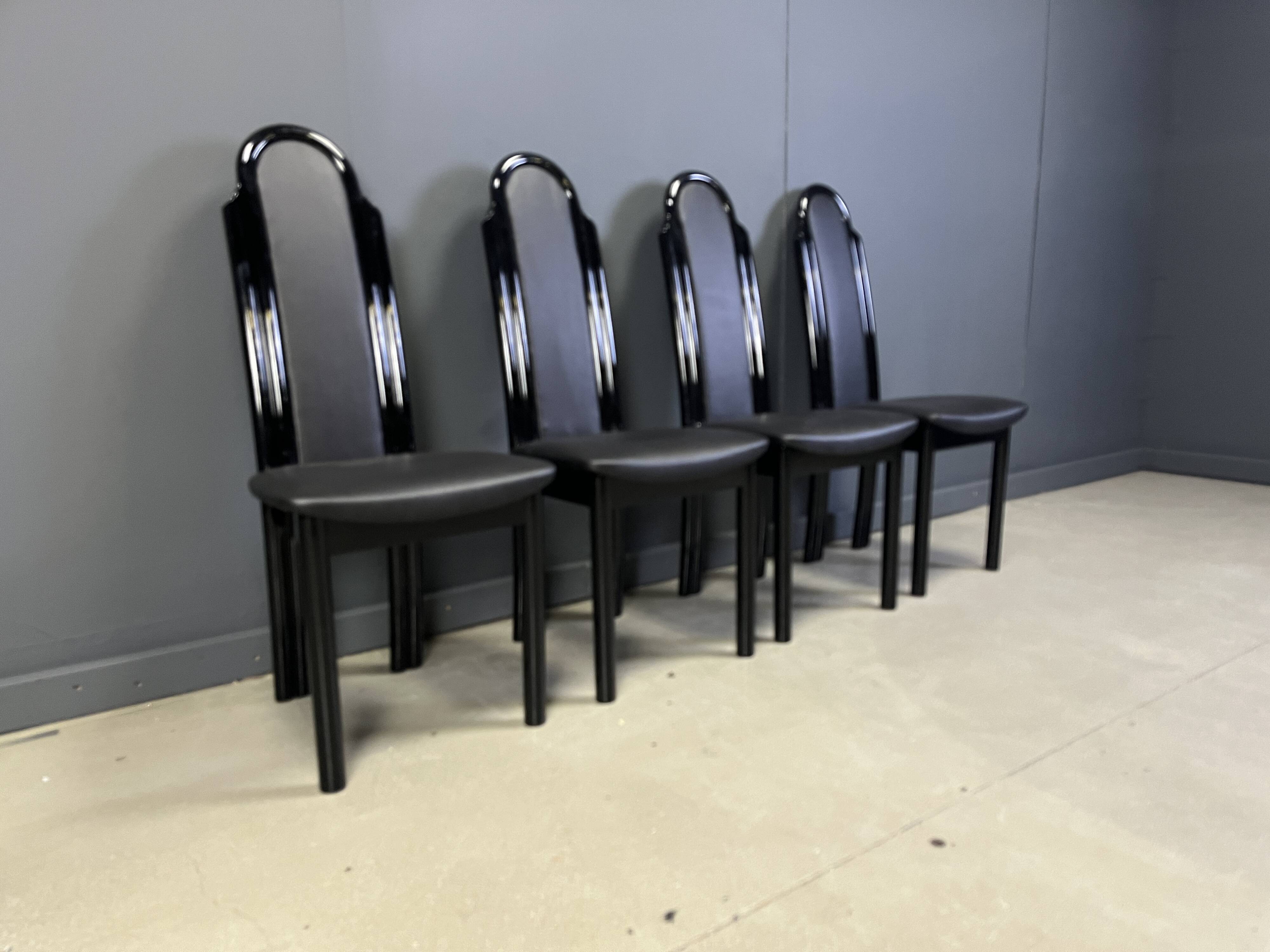 Postmodern lacquered wood italian dining chairs, 1980s