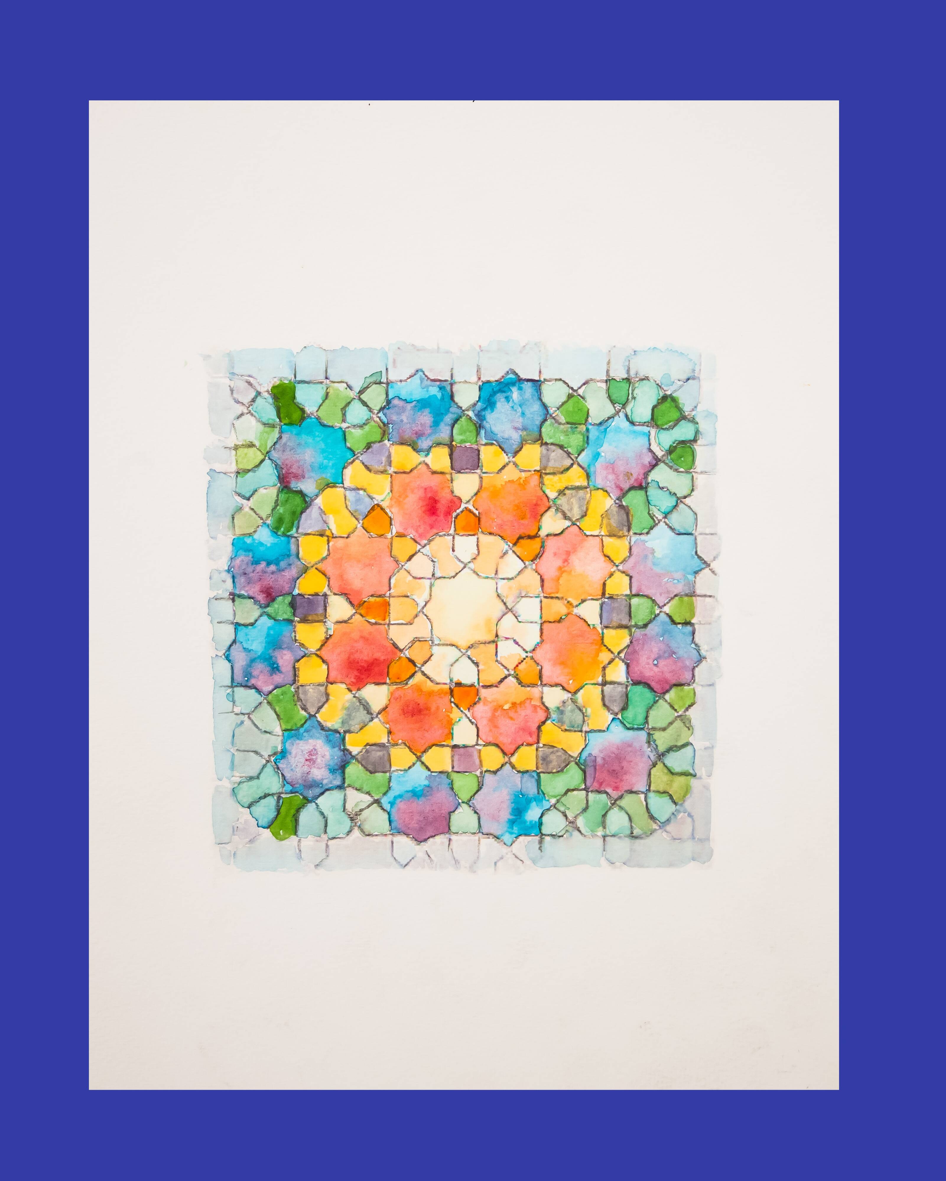 Original acuarela azulejo arabe. Arabic azulejo tile.