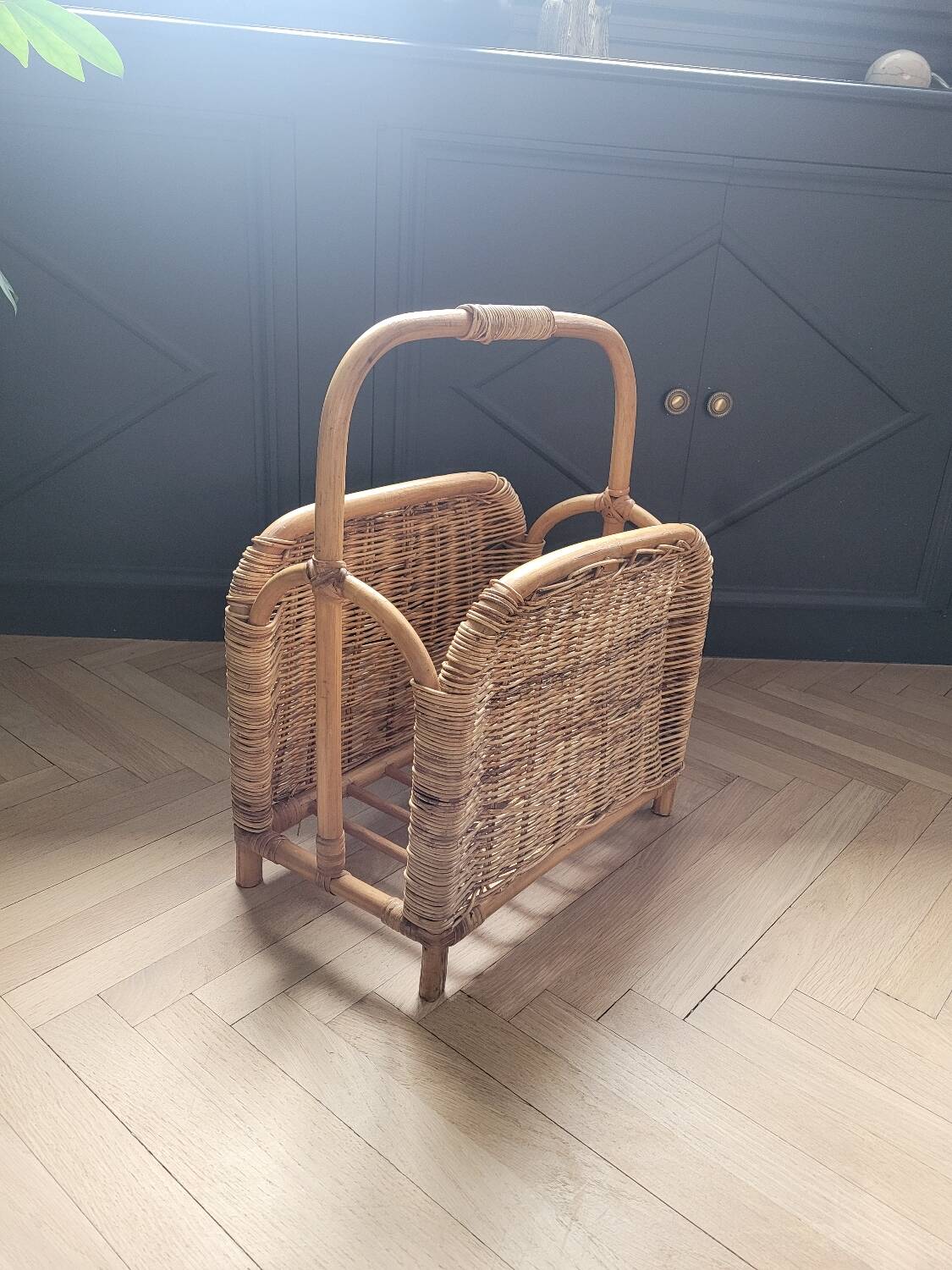 Vintage bamboo and rattan magazine rack