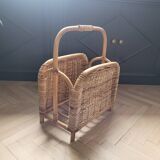 Vintage bamboo and rattan magazine rack