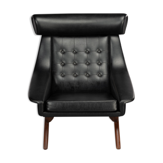 Fauteuil en similicuir noir danois, années 1960