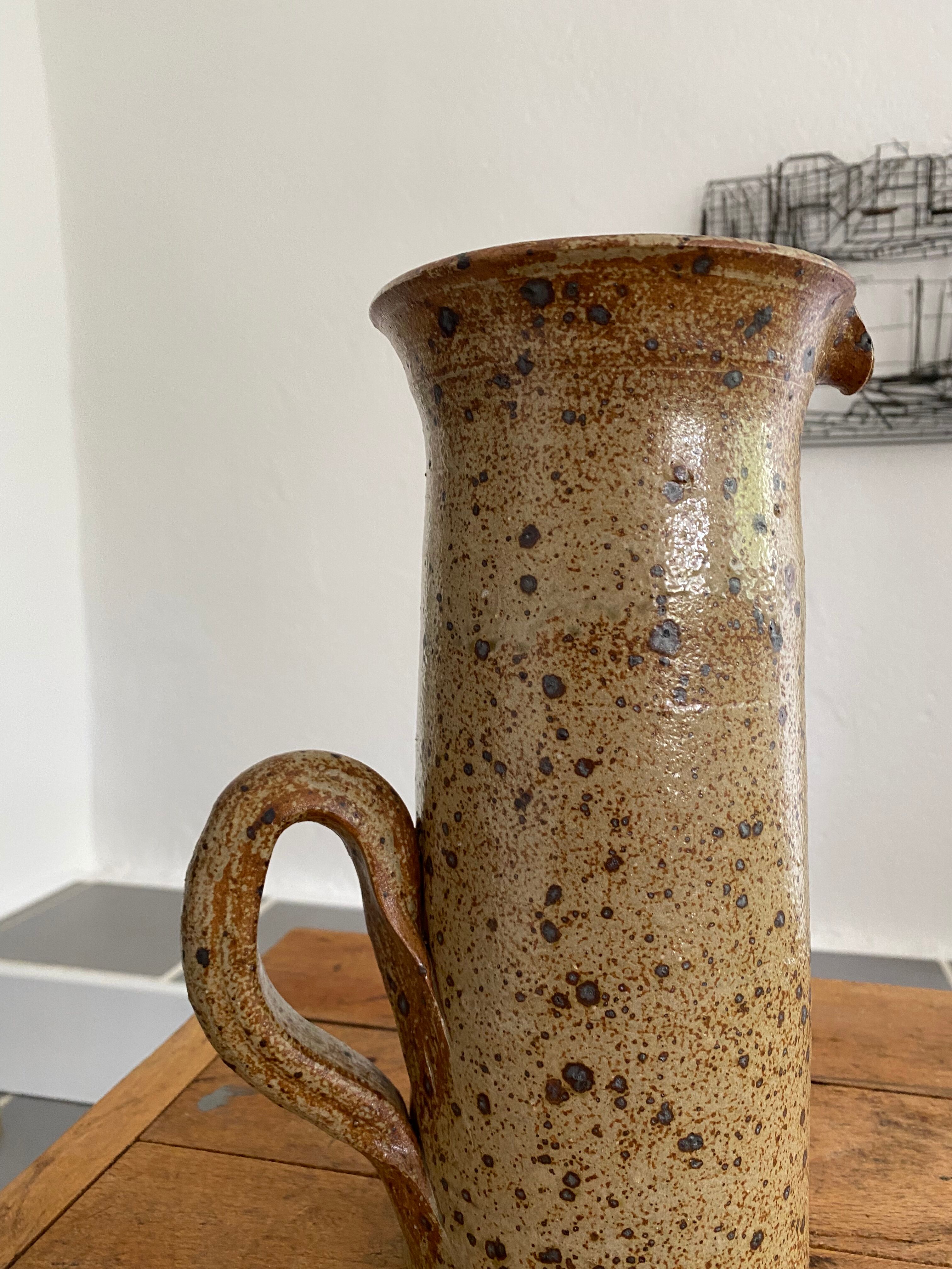 Vintage sandstone pitcher signed Guy Baudat