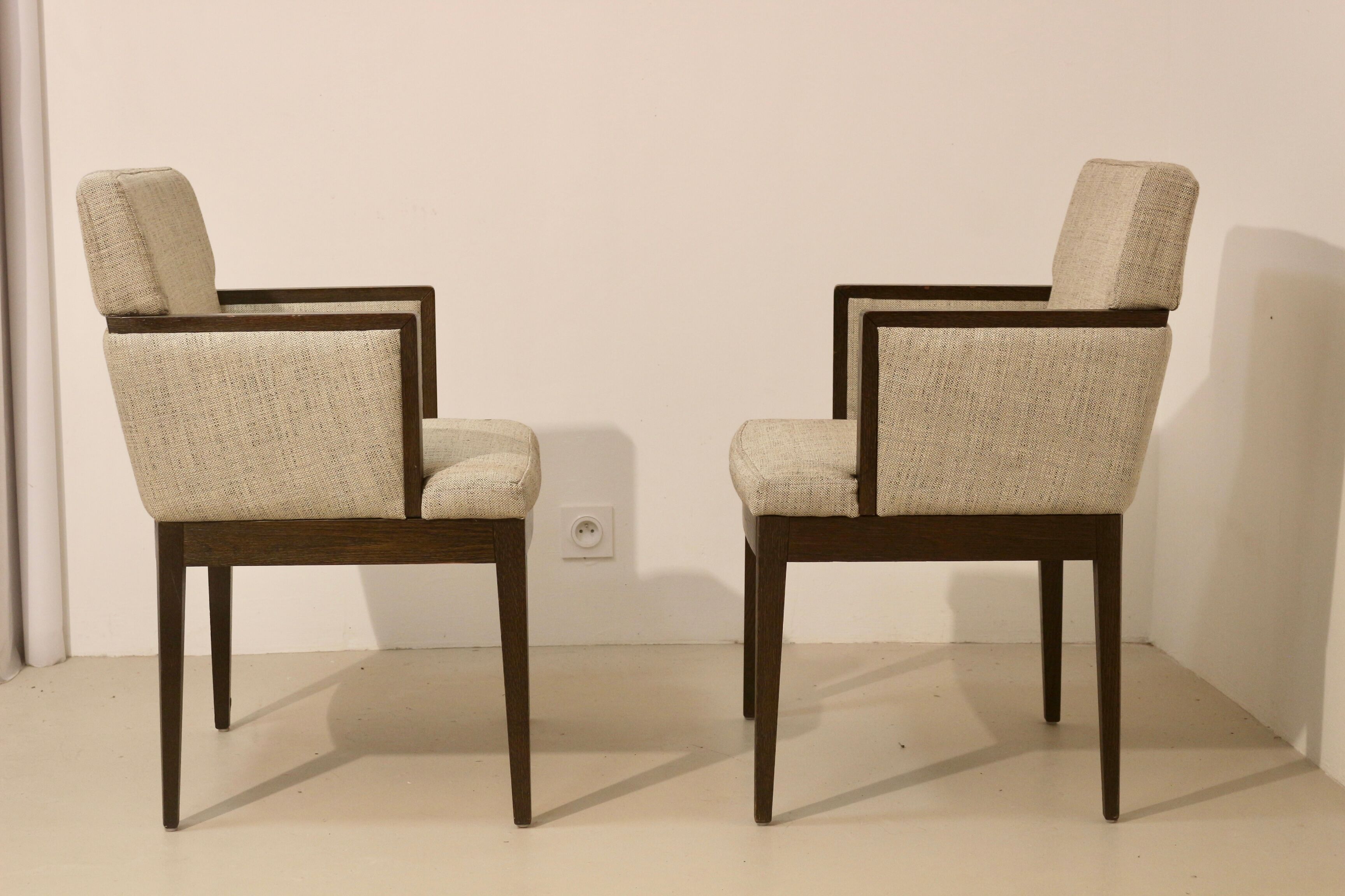 Pair of armchairs cube year 1960 fabric chiné beige restored. Sam SAM ref