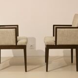 Pair of armchairs cube year 1960 fabric chiné beige restored. Sam SAM ref