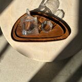 Trio of rounded triangular shaped trays or cups in monoxyl teak