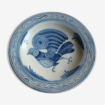 Plat sur talon ceramique espagne talavera oiseau bleu