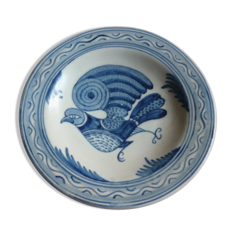 Plat sur talon ceramique espagne talavera oiseau bleu