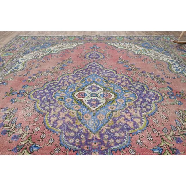 1970s Vintage Persian Handmade Wool Pink Area Rug  283x392