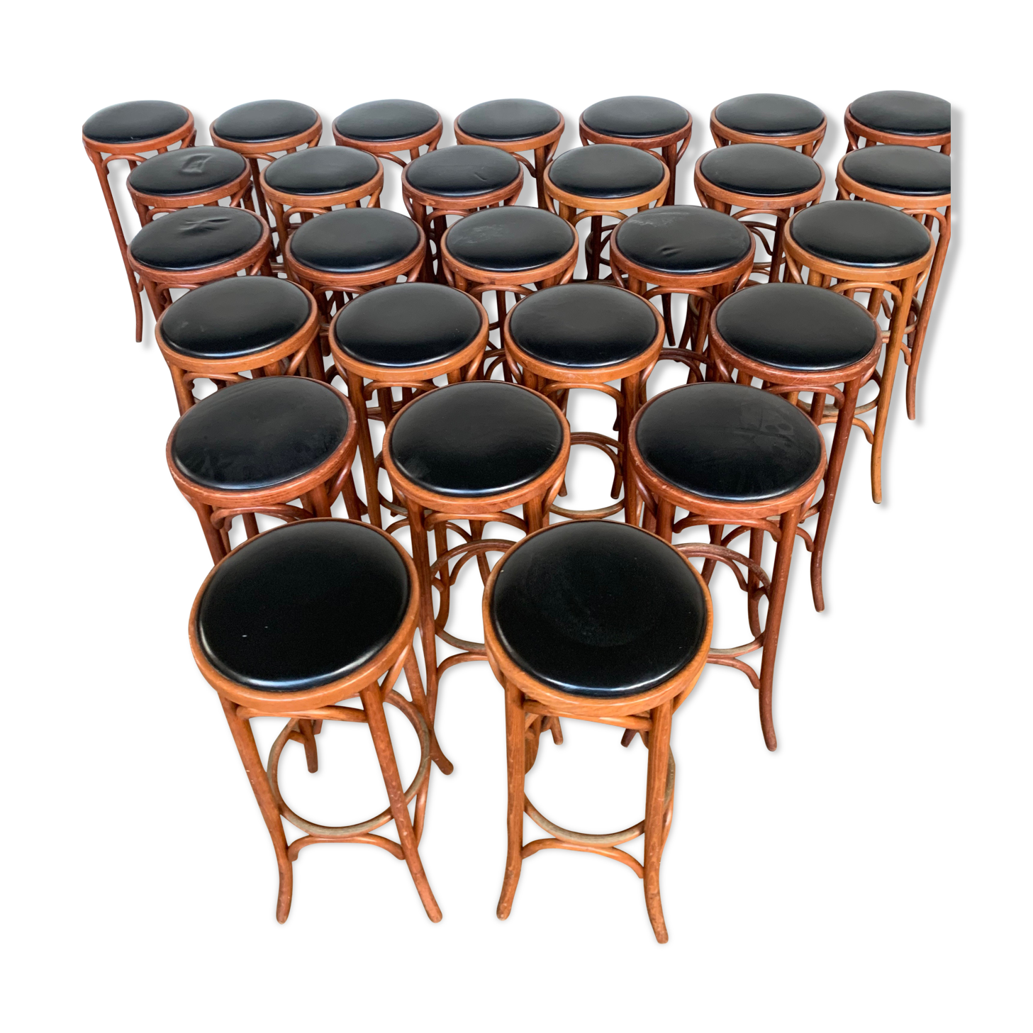 Series of 16 curved wooden bar stools dlg Thonet Baumann Fischel