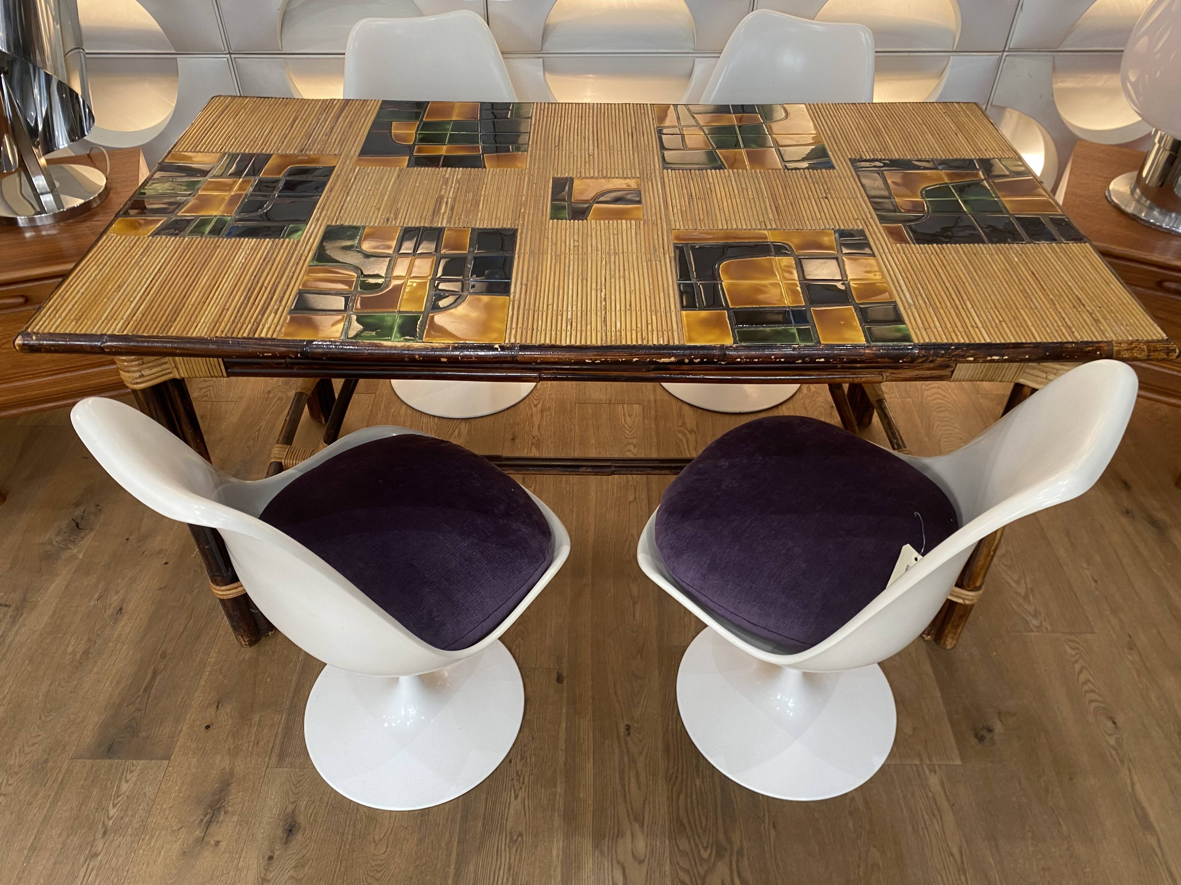 Adrien audoux & frida minet (20th century), dining table in stained rattan,