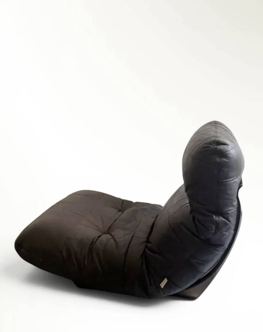 Marsala armchair in plexiglass & brown patchwork leather, Ligne Roset 1970