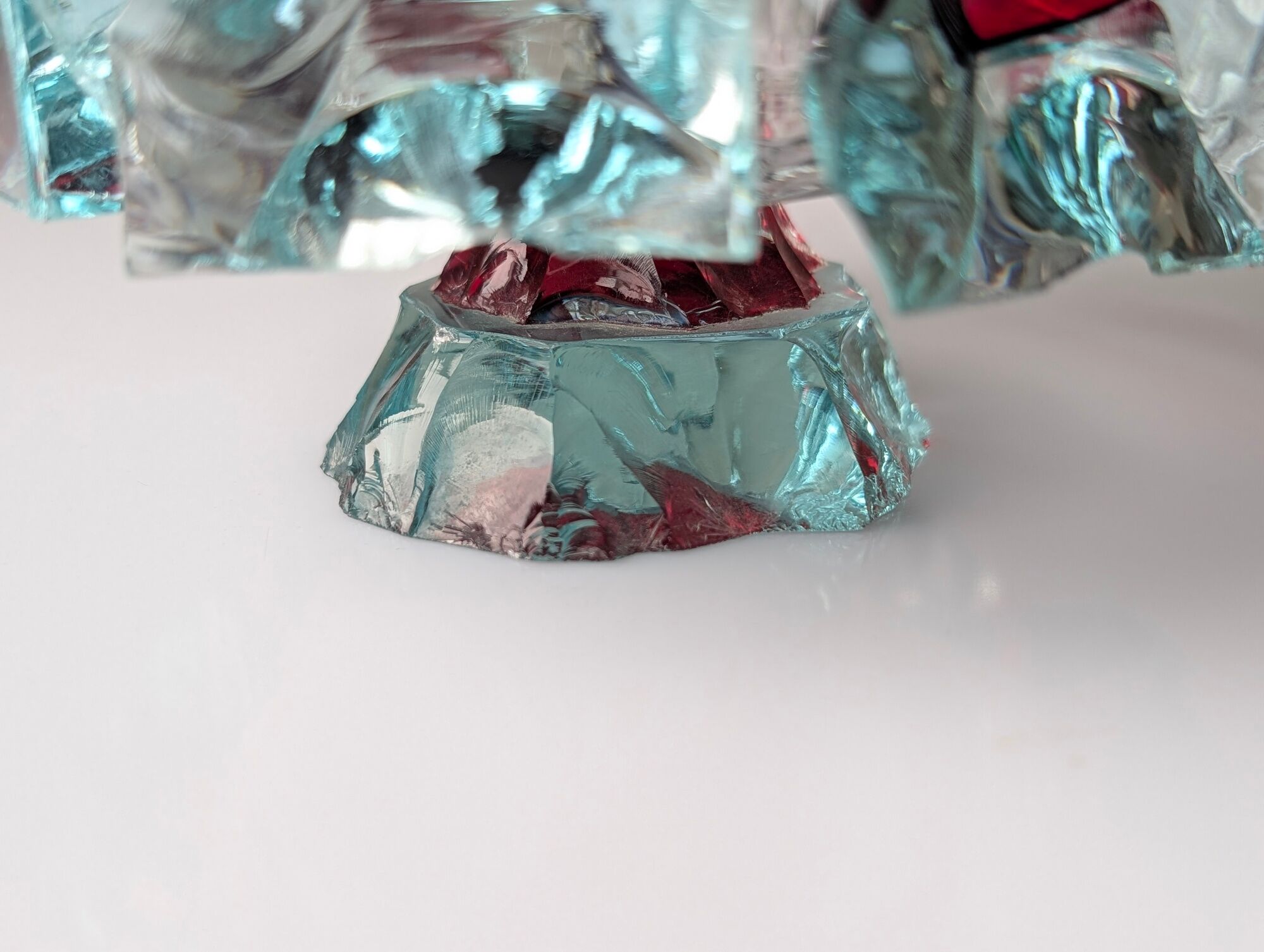 Brutalist cut glass candy box with lid and coloured inserts, 1970s