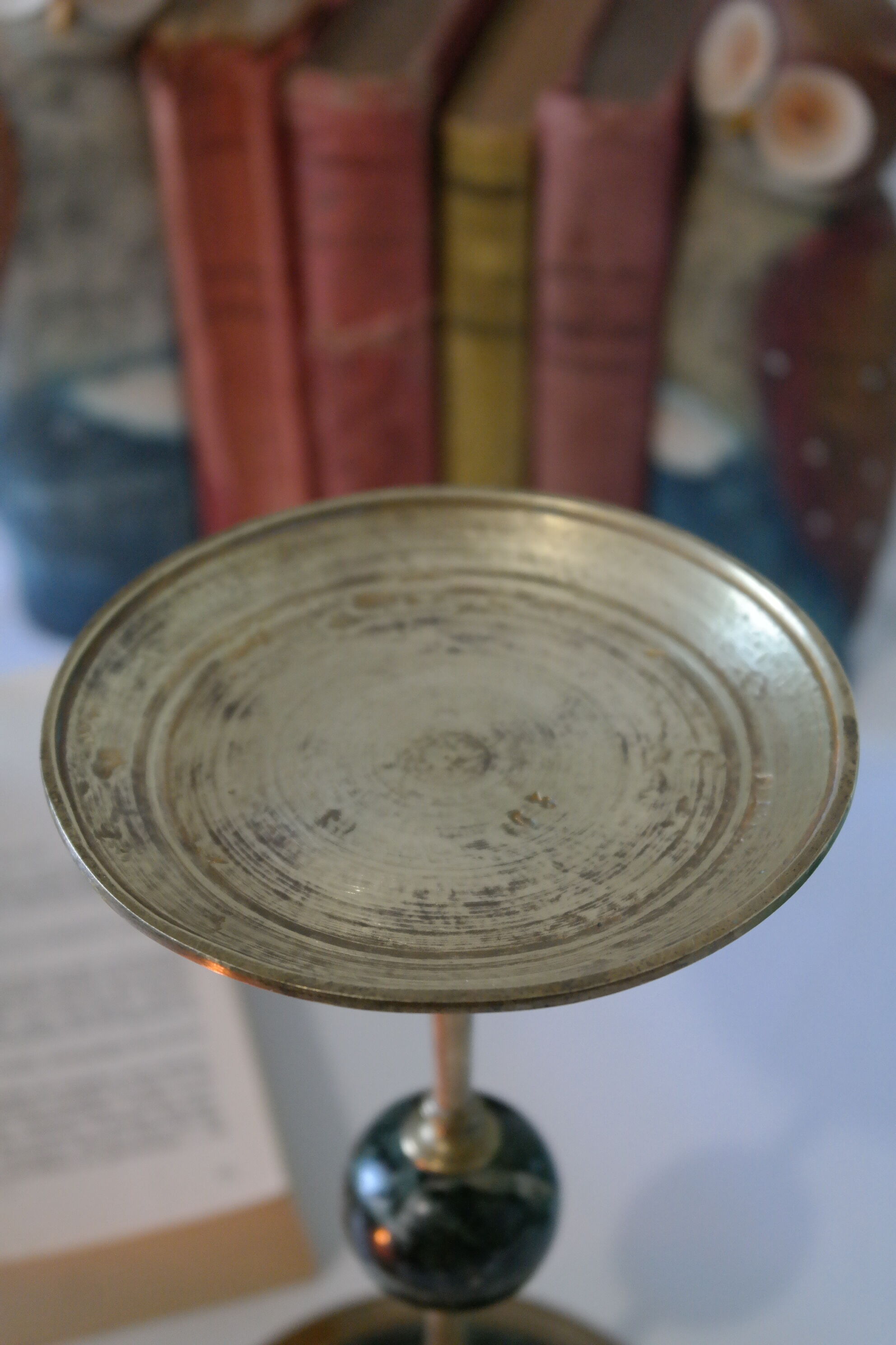 Brass and green marble candlestick