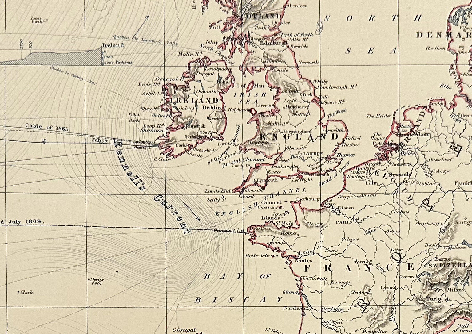 Map of The Northern Atlantic Ocean c1869 Keith Johnston Royal Atlas Hand coloured map