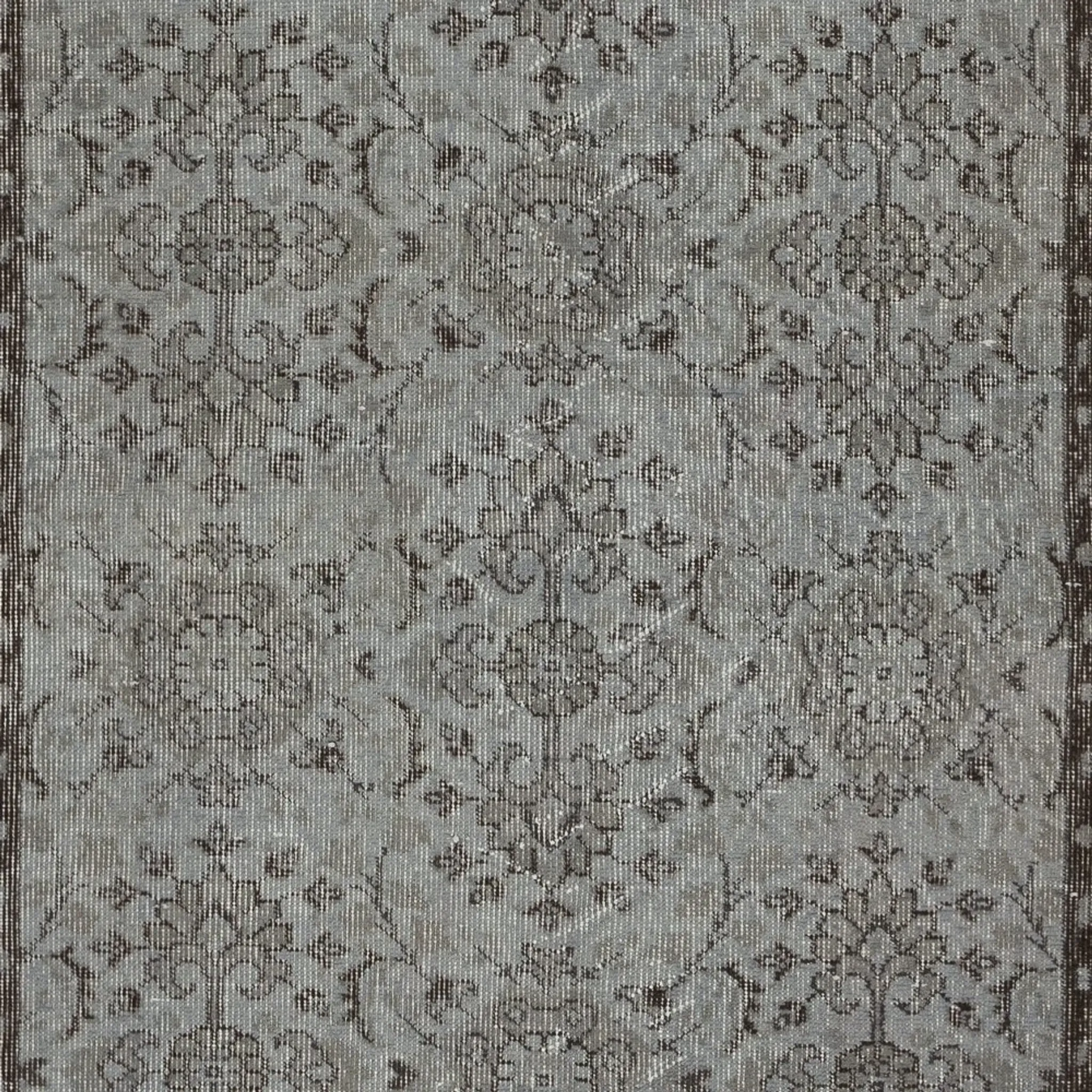 Vintage Handmade Wool Rug. Gray Turkish Area Rug for Modern Home and office