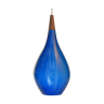 Holmegaard pendant lamp large model in blue blown glass and teak, Denmark, Poulsen