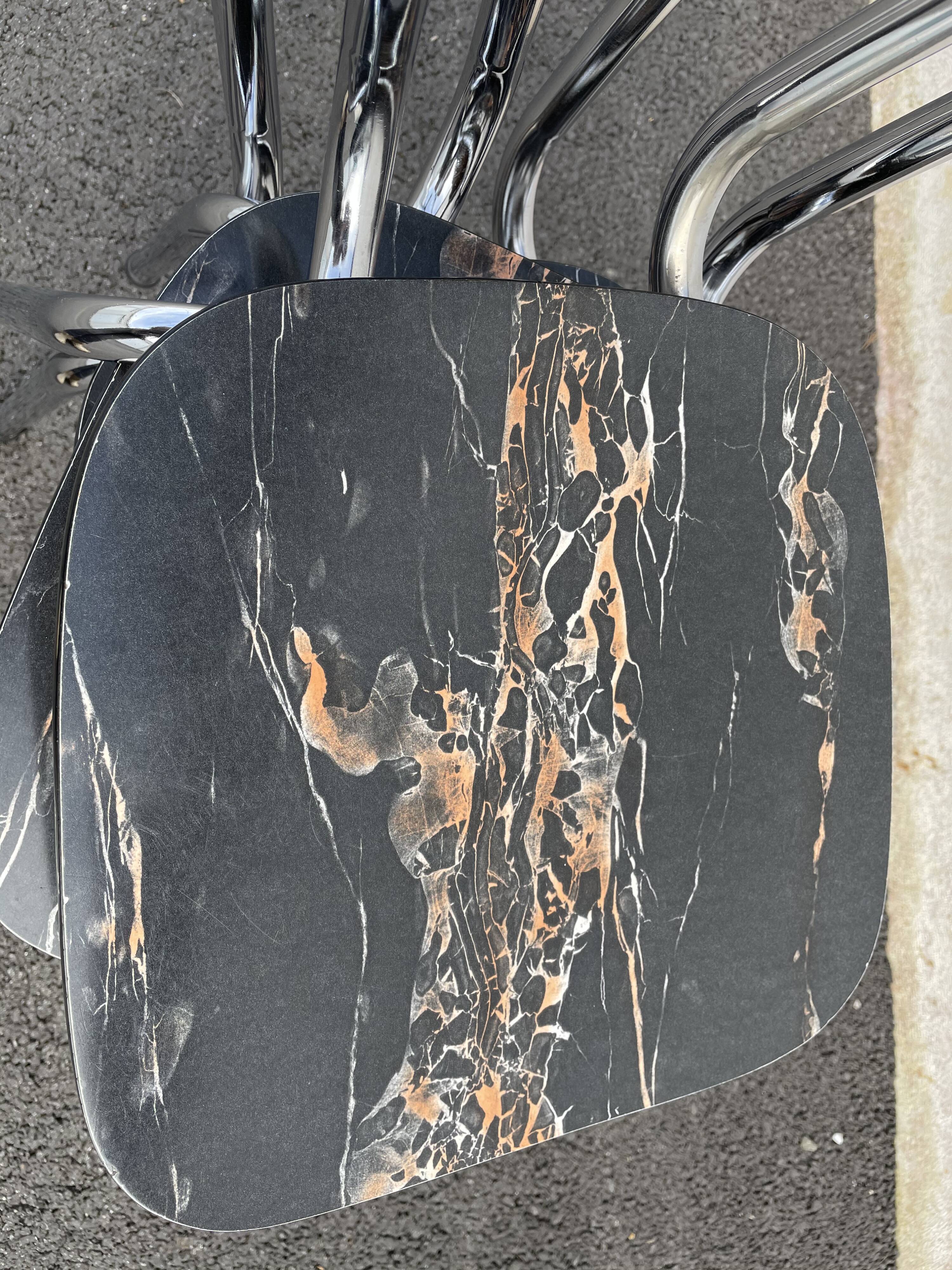 Black marbled formica chairs