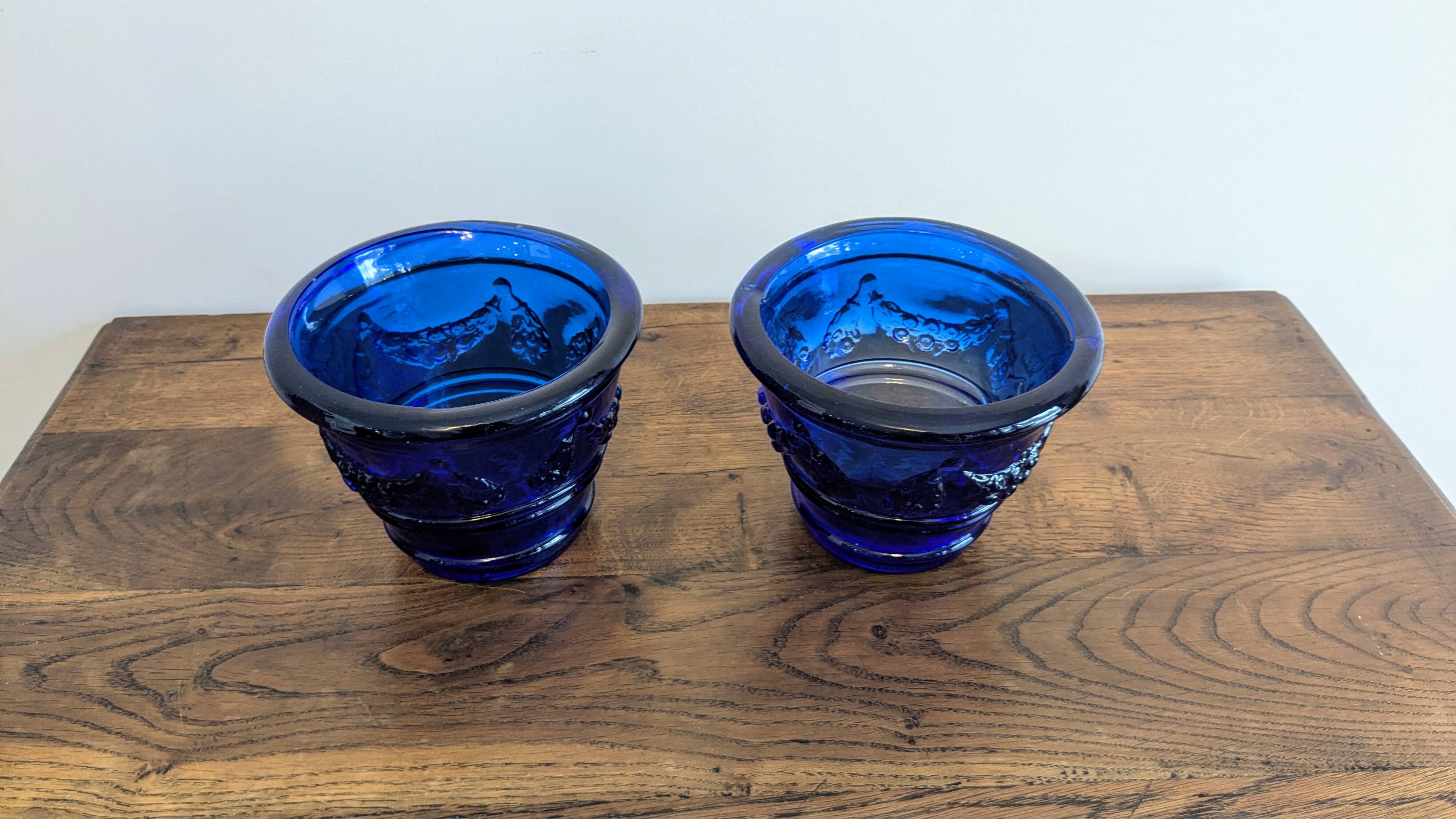 Blue Blown Glass Plant Pots – Elegant Handcrafted Pair