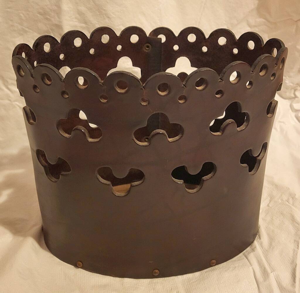 Vintage Magazine Rack Holder Waste Basket Cut Work Brown Leather Oval Shape