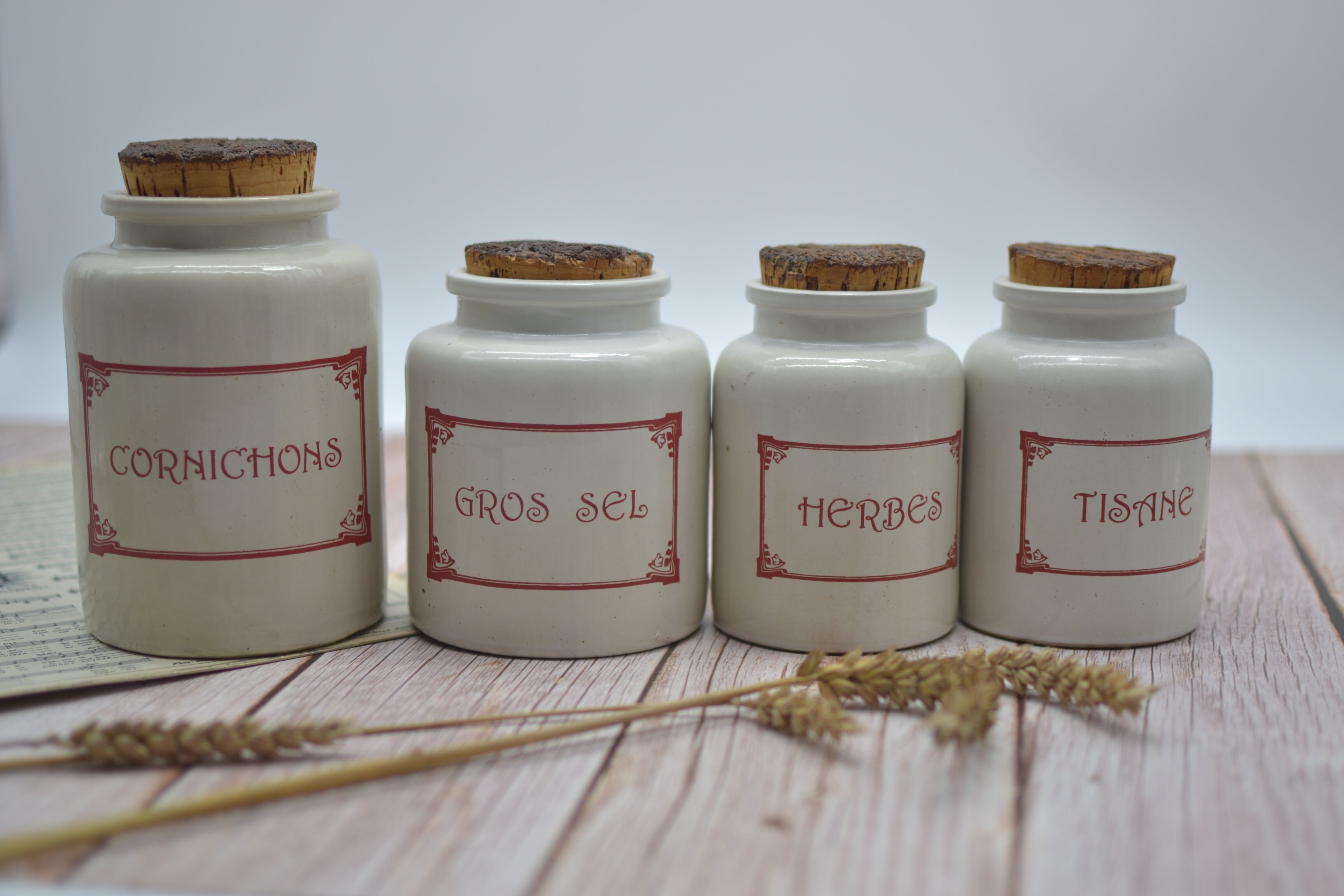 Ensemble de 4 pots à épices en grès avec couvercle d'origine en liège