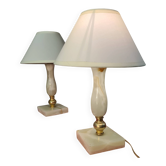 pair of onyx marble lamps, bedside, table, 1960s-70s, new electrical fittings 30x20
