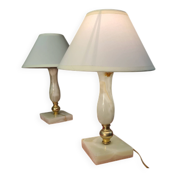 paire de lampes marbre onix , chevet ,table,1960 70 , elec neuve 30x20