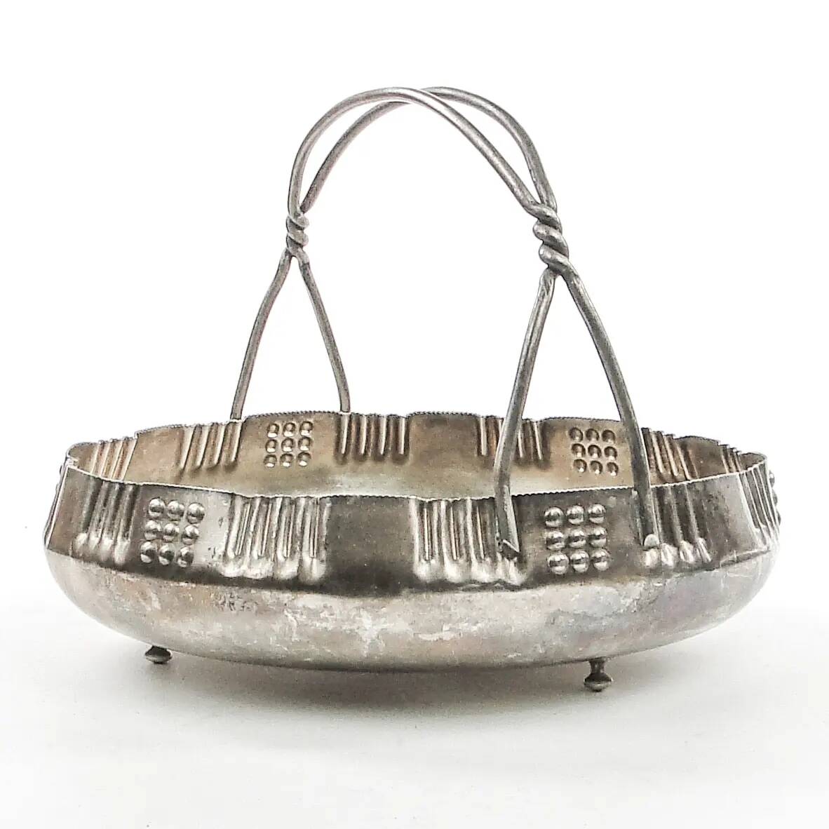 Art Nouveau fruit basket, silver metal, Kaiser, Germany, early 20th century
