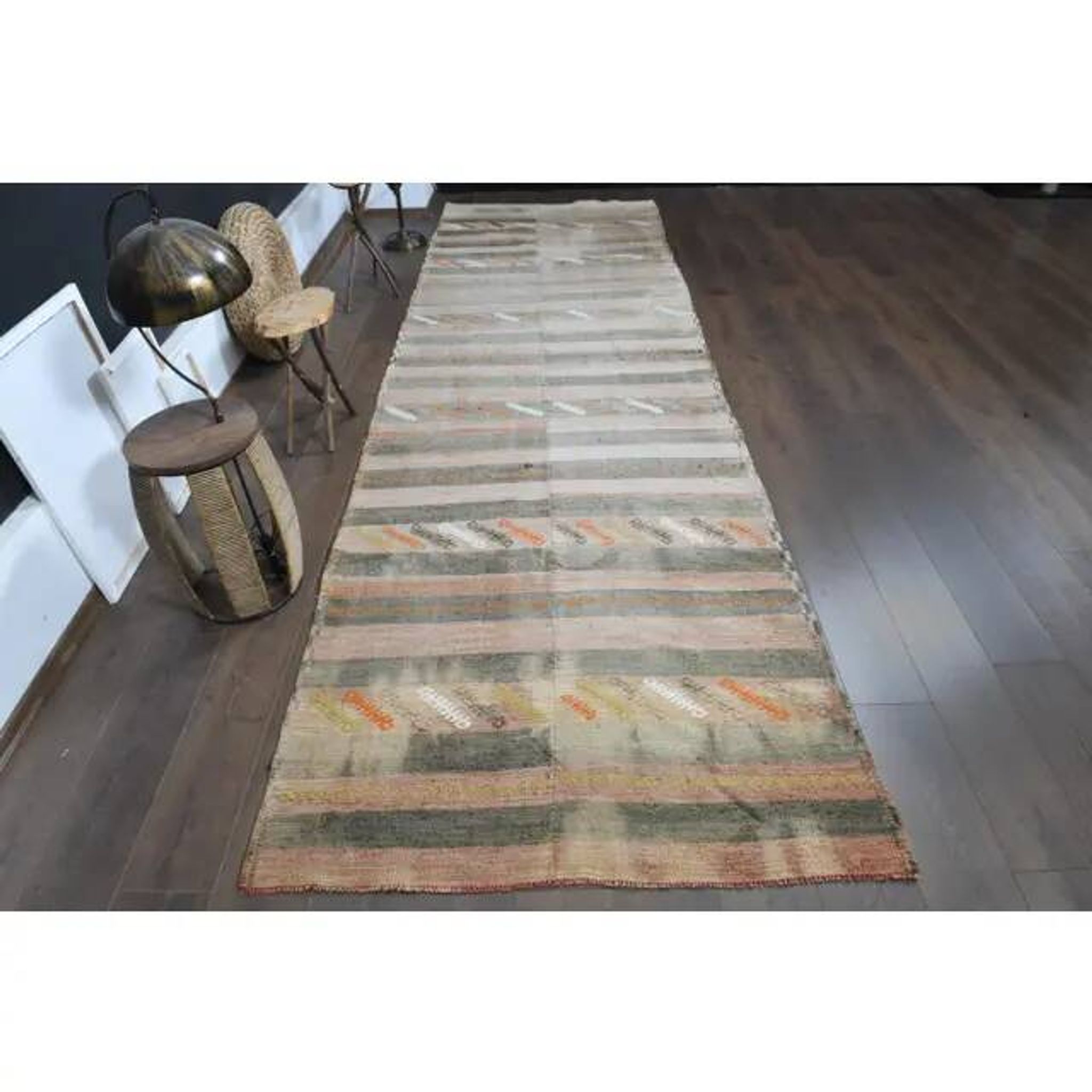 Striped Turkish Vintage Oushak Runner Handmade Wool Runner Rug 131x444