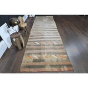 Striped Turkish Vintage Oushak Runner Handmade Wool Runner Rug 131x444
