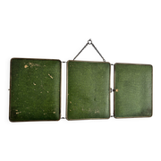 Miroir vintage 1930 triptyque barbier nickelé simili crocodile vert avocat