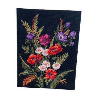 Tapisserie canevas les fleurs des champs en coton sur châssis vintage