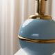 Set of 2 Light-Blue Ceramic Table Lamps with Gold Trim Italy 1980s Hollywood Regency Style