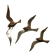 Trio of stylized seagulls in gold brass to hang 70s