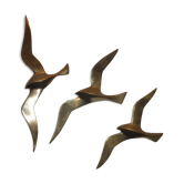 Trio of stylized seagulls in gold brass to hang 70s
