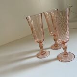 Set of 3 pink champagne flutes twisted rosaline