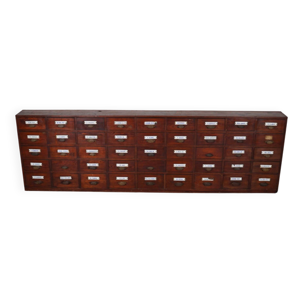 Grand Cabinet d'Apothicaire Antique en Pitch Pine, Belgique, avec Boucliers en Émail, 1900s